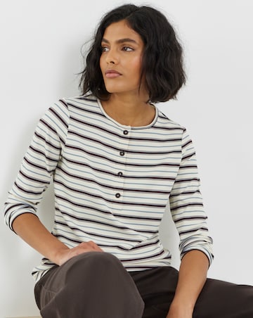 Simply Be Ecru Stripe Henley Long Sleeve Top