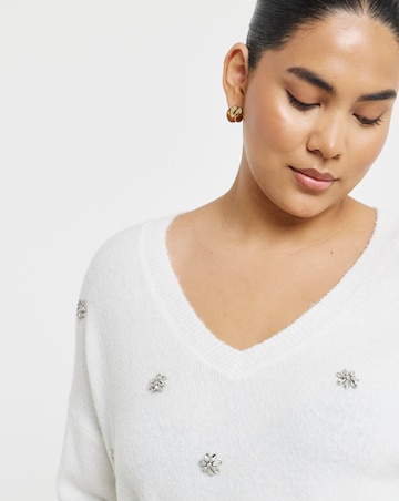 Diamante Embellished V-Neck Jumper