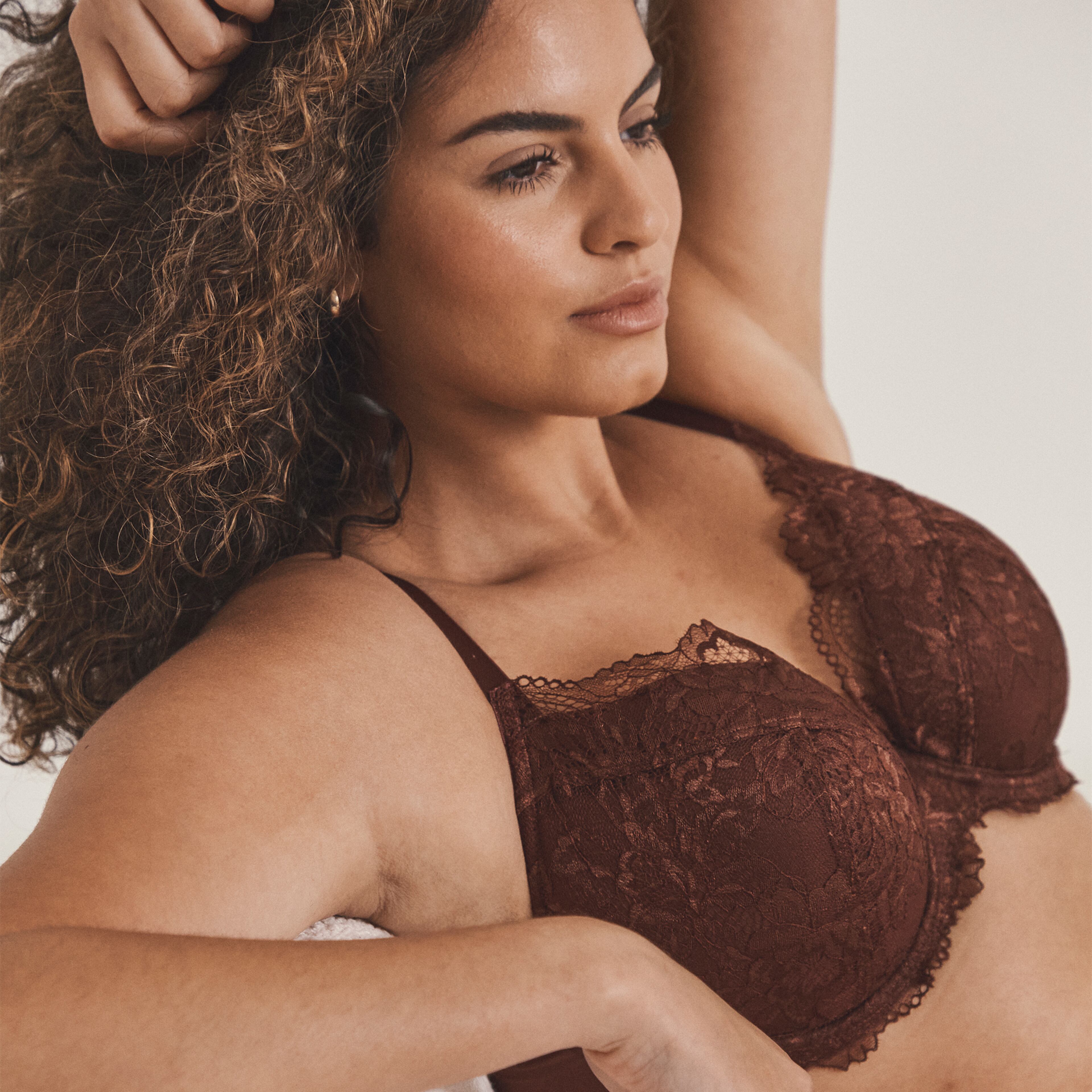 Model wears new season lingerie in chocolate