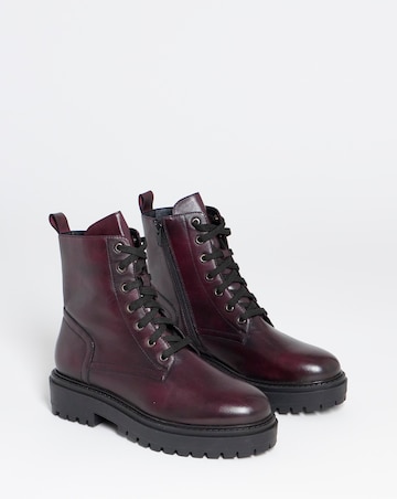 Serena Leather Chunky Lace Up Boots - Wide Fit (E)