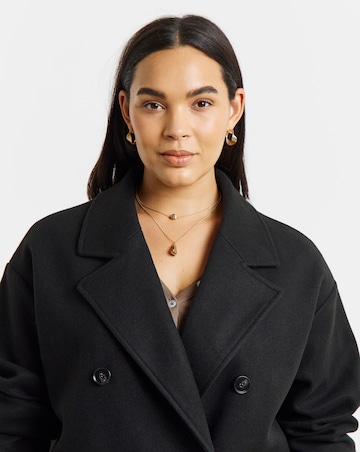 Simply Be Black Double Breasted Lined Coat