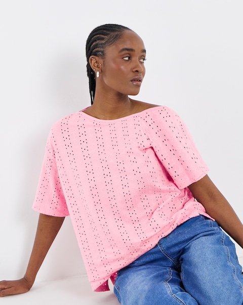 Simply Be Soft Pink Off The Shoulder Broderie Top