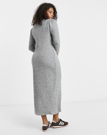 Grey Cosy Rib Wrap Front Midaxi Dress