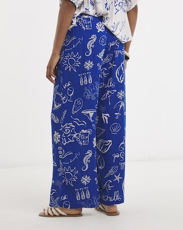 Shell Print Wide Leg Crinkle Trouser