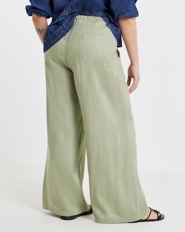 Simply Be Khaki Tie Waist Linen Mix Wide Leg Trousers