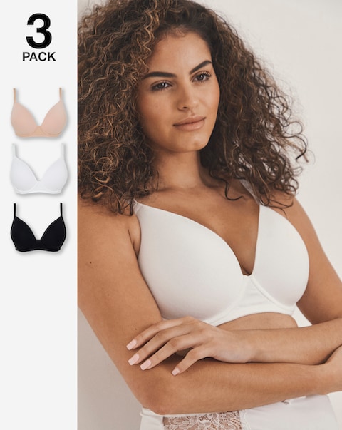 Pretty Secrets (3 Pack) Cotton T-Shirt Bras (B-F) Black/White/Blush
