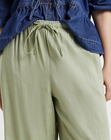 Simply Be Khaki Tie Waist Linen Mix Wide Leg Trousers