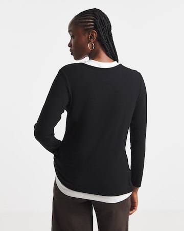 Simply Be Black And White Double Layer Button Through Top