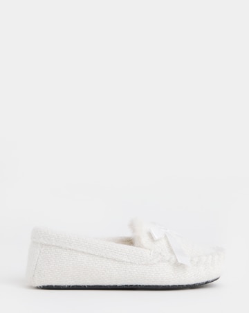 Lorna Knitted Full Slipper With Bow Detail - Extra Wide Fit (EEE)