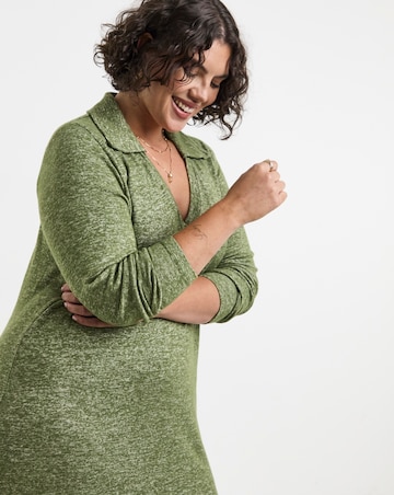 Cosy Khaki Marl Collared Maxi Column Dress