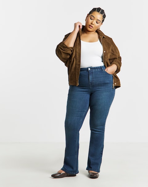 Indigo Stretch Denim Flared Jeans