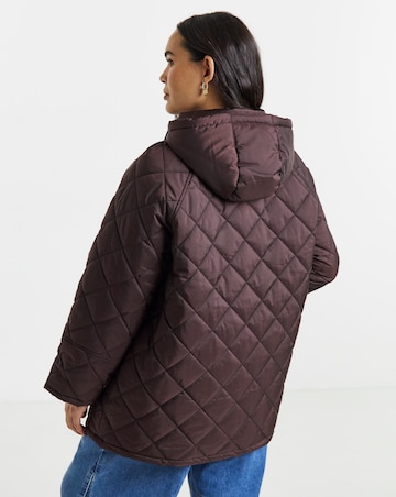 Simply Be Chocolate Hooded Quilted Swing Coat