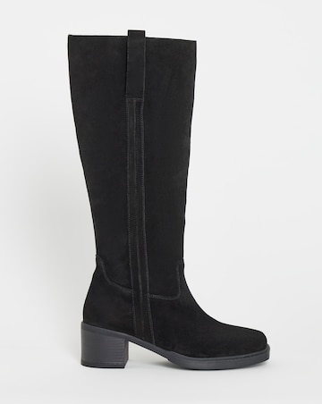 Winnie Suede Low Block Heel Knee High Boots - Wide Fit (E) & Curvy Calf