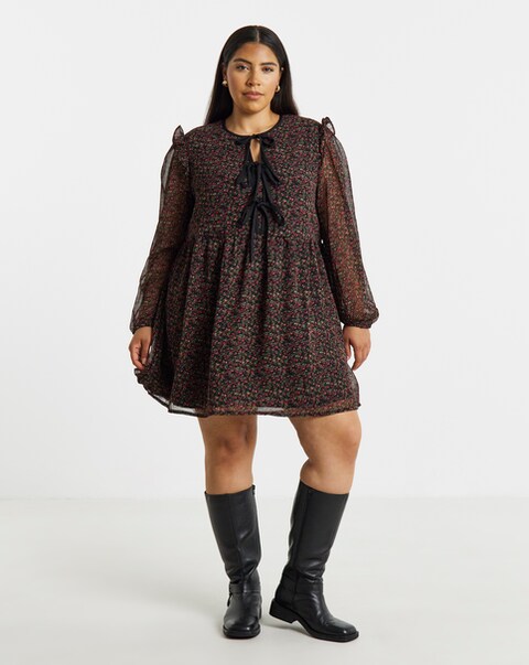 Ditsy Print Bow Detail Skater Dress