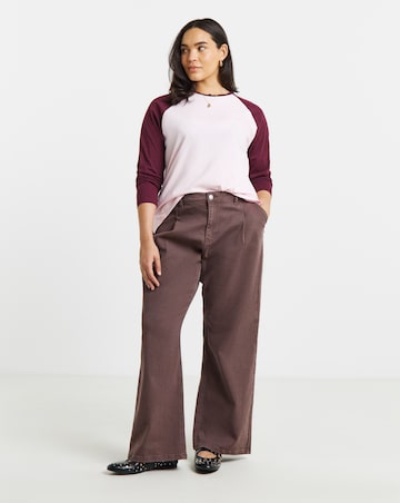 Simply Be Pink And Burgundy Raglan Long Sleeve T-Shirt