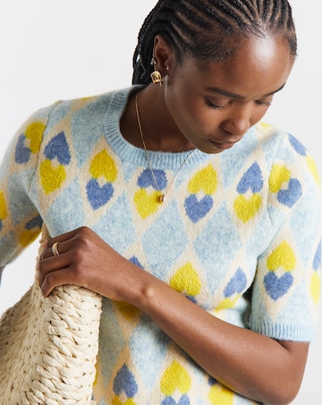 Heart Jacquard Short Sleeve Jumper