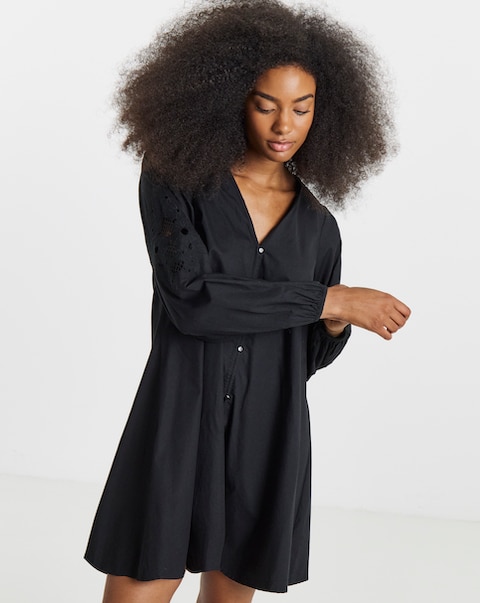 Simply Be Black Embroidered Sleeve Swing Dress
