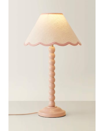 ValueLights Bobbles Rose Pink Bobbin Table Lamp with Pink Trim Scallop Shade