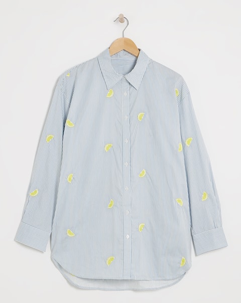 Simply Be Embroidered Lemon Stripe Oversized Shirt