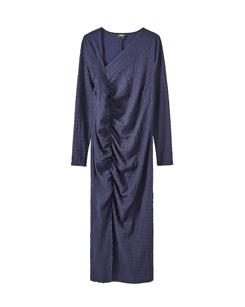 Navy Ruched Textured Jersey Midi Dress