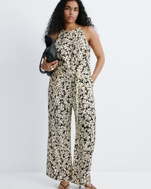 Mango Floral Print Jumpsuit With Belt