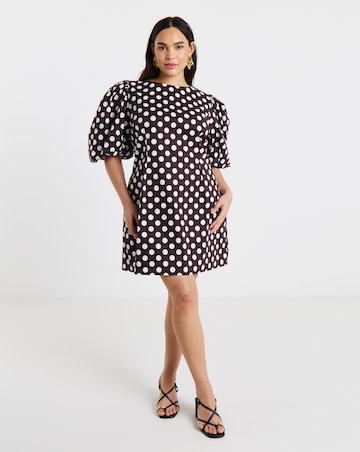 Spot Print Puff Sleeve Shift Dress