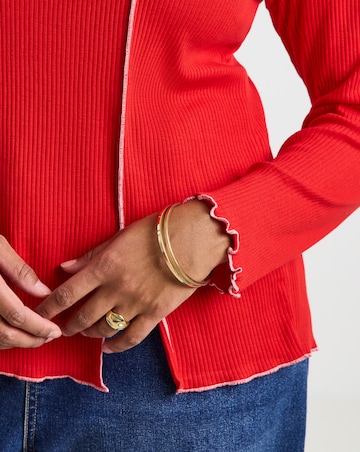 Simply Be Red Lettuce Edge Long Sleeve Top