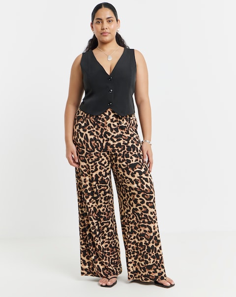 Vila Leoa Leopard Print Wide Trouser
