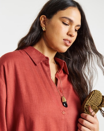 Rust Linen Gathered Sleeve Boxy Shirt