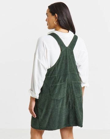 Green Cord Mini Dungaree Dress