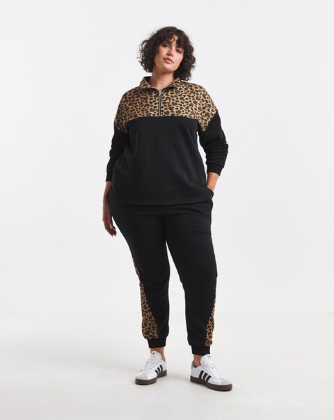 Simply Be Black Leopard Side Stripe Jogger