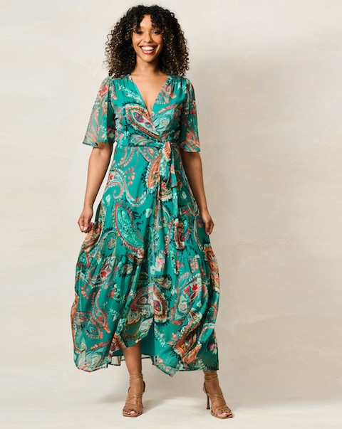 Hope & Ivy Reese Flutter Sleeve Maxi Wrap Dress