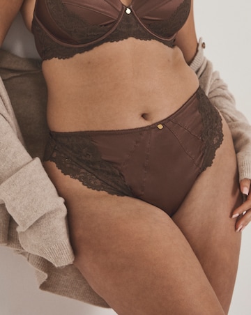 Pretty Secrets Satin & Lace Thong Chocolate