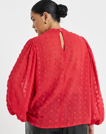 Simply Be Red Dobby Spot Keyhole Neck Blouse