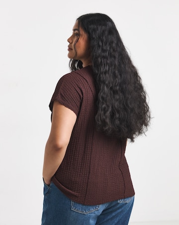 Simply Be Chocolate Seam Detail Grown On Sleeve Textured Top