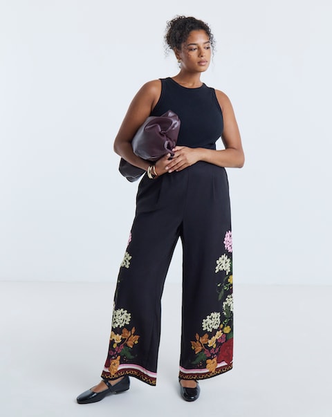 Simply Be Black Floral Wide Leg Co-ord Trouser