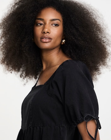 Simply Be Black Midi Shirred Denim Smock Dress