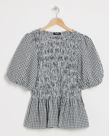 Simply Be Gingham Shirred Seersucker Blouse