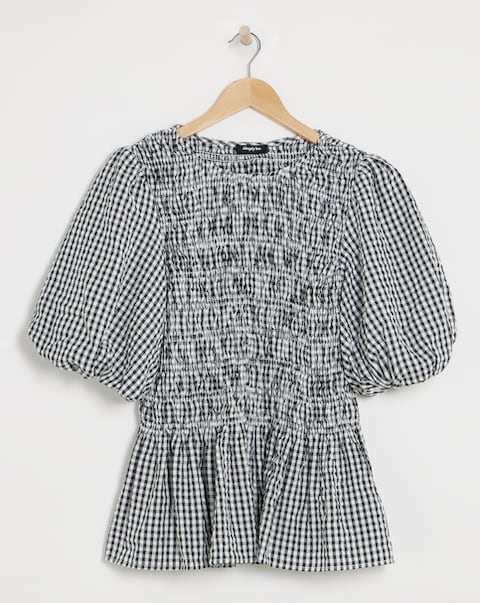 Simply Be Gingham Shirred Seersucker Blouse