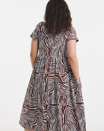 Zebra Print Jersey Midi Dress With Pockets