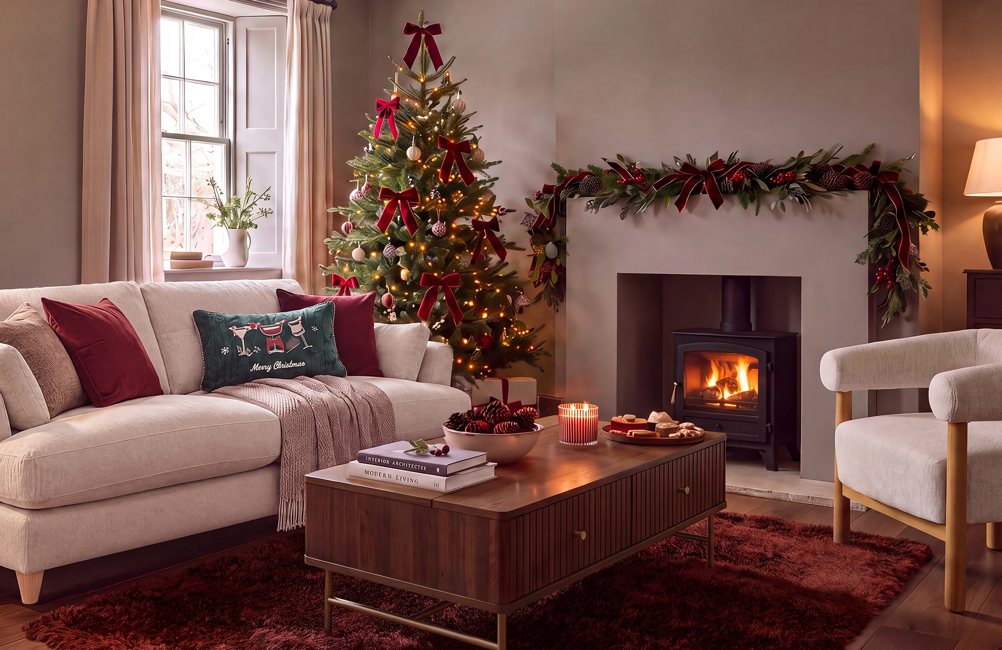 Christmas tree and decorations in living room