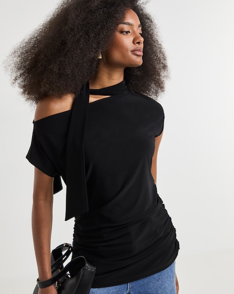 Simply Be Black Off The Shoulder Scarf Detail Top