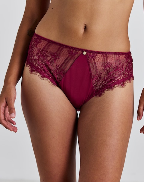 Pretty Secrets Eyelash Lace Full Brief Knickers Burgundy