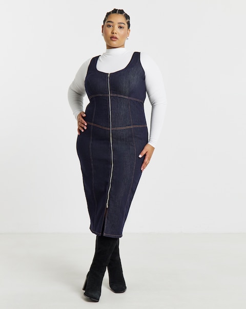 Indigo Denim Fitted Midaxi Dress