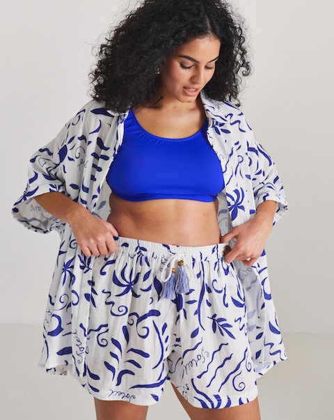Printed Graphic Cotton Oversized Beach Shirt and Short Co-Ord Set