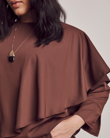 Julipa Chocolate Satin Cape Blouse