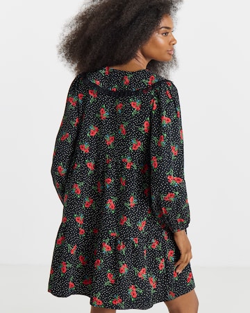 Ditsy Print Lace Trim Collar Smock Dress