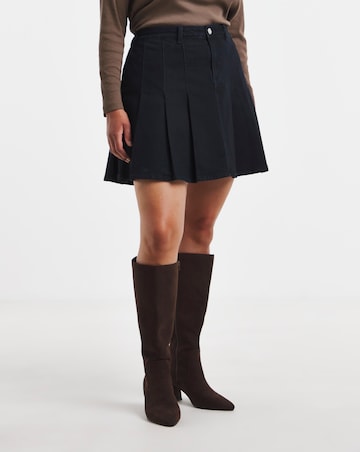 Indigo Pleated Denim Mini Skirt
