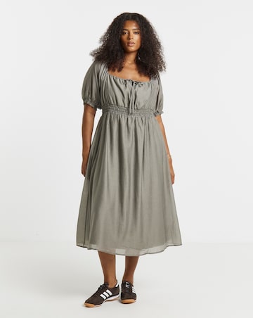 Simply Be Sage Shirred Milkmaid Midi Dress
