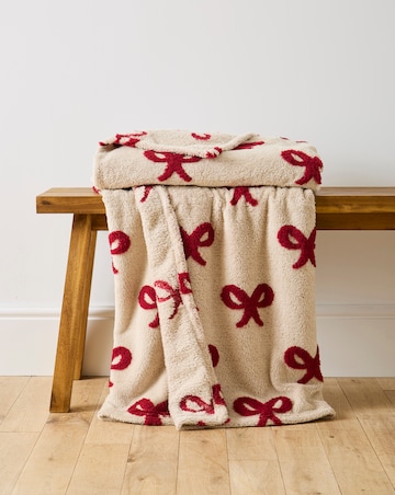 Embroidered Bows Sherpa Fleece Throw